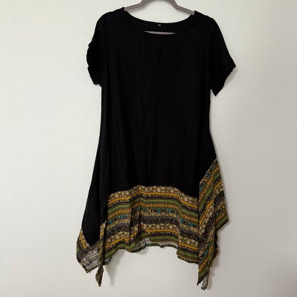 Women's Black Linen Blend Asymmetrical Hem Dress Size Large - Picture 1 of 12